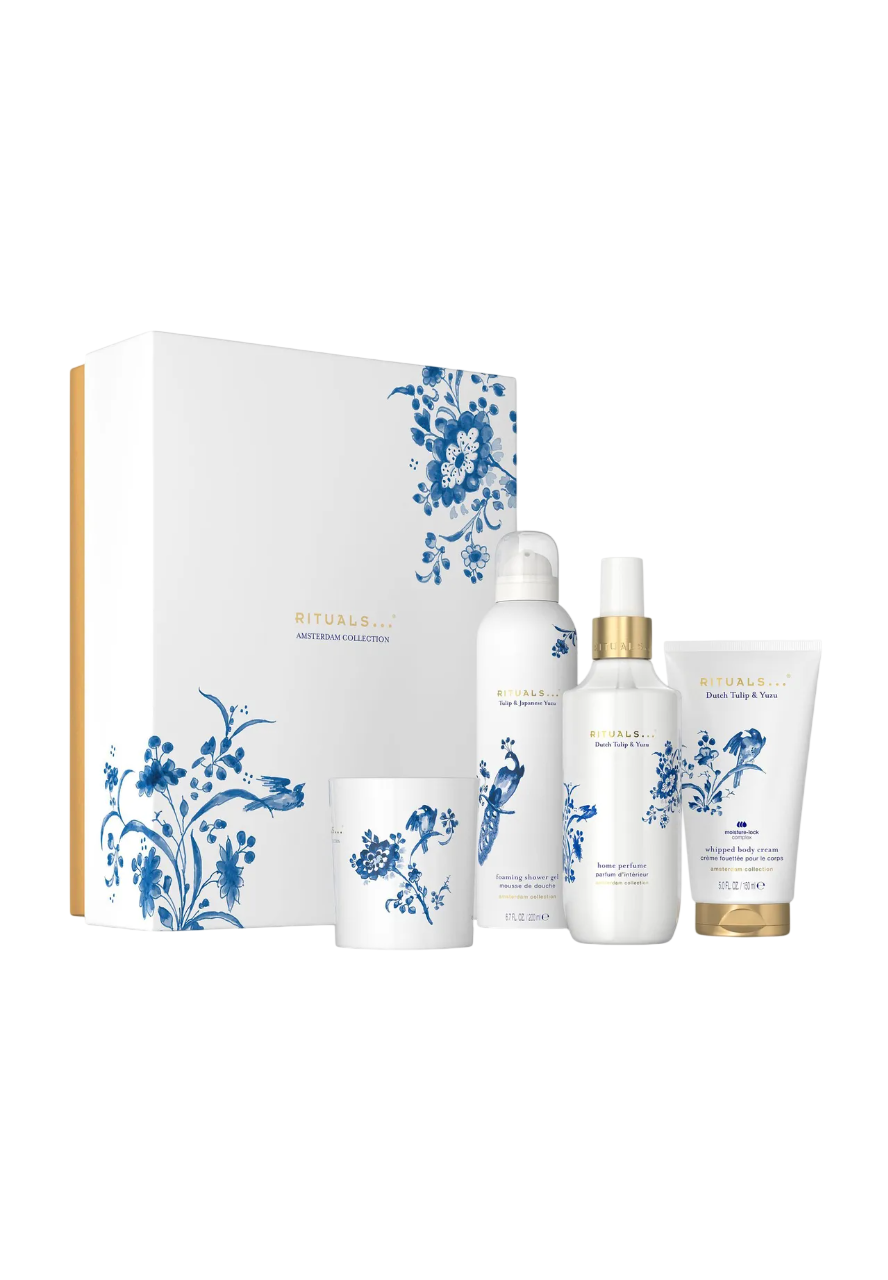 Set Rituals: Amsterdam Collection, Cleansing, Shower Mousse, 200 ml + Amsterdam Collection, Hydrating, Body Cream, 150 ml + Amsterdam Collection, Scented Candle, 140 g + Amsterdam Collection, Dutch Tulips, Cardamom & Japanese Yuzu, Room Spray, 200 ml
