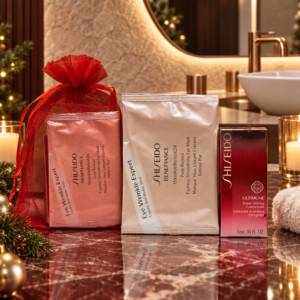 Eye2Eye Set Shiseido: Ultimune Power Infusing, Energising, Serum, For Face, 5 ml + Benefiance WrinkleResist24, Retinol, Smoothing, Under-Eye Mask Patch, 2 pcs
