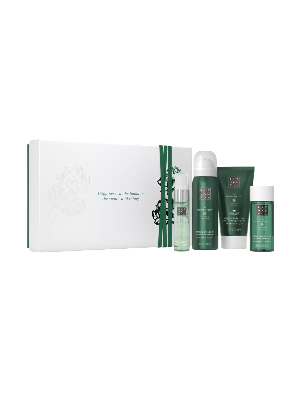 Set Rituals: The Ritual Of Jing, Shower Gel, All Skin Types, 50 ml + The Ritual Of Jing, Soothing, Body Cream, 70 ml + The Ritual Of Jing, Nourishing, Dry Body Oil, 50 ml + The Ritual Of Jing, Pillow Mist Spray, 20 ml