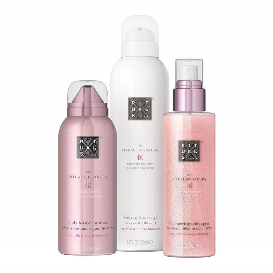 Set Rituals: The Ritual Of Sakura, Shower Mousse, 200 ml + The Ritual Of Sakura, Shimmer, Body Spray, 150 ml + The Ritual Of Sakura, Body Lotion, 150 ml