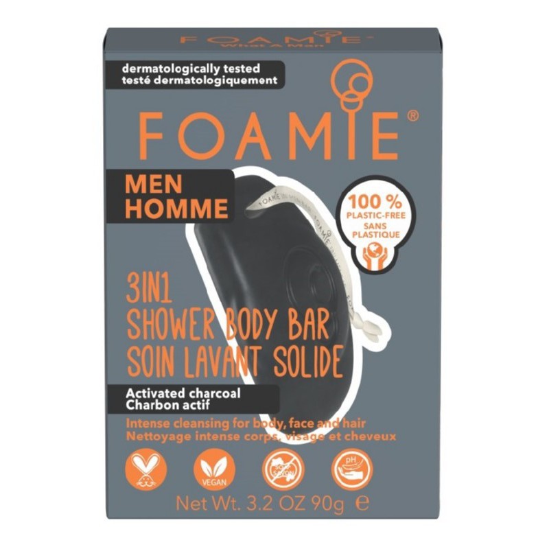 Foamie 3 in 1 Shower Body Bar For Men Dark with activated carbon