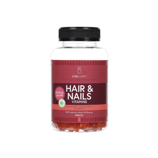 VitaYummy Hair&Nails Gummies persikų skonio guminukai su biotinu plaukams ir nagams