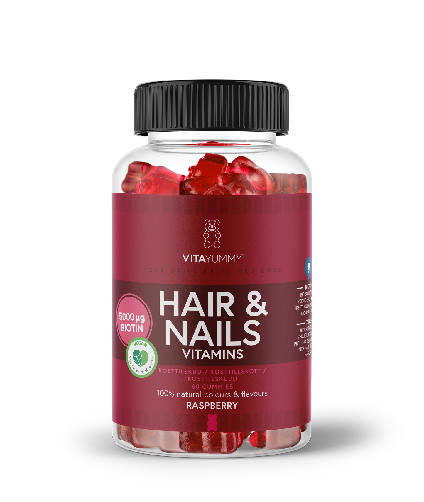 VitaYummy Hair&Nails Gummies aviečių skonio guminukai su biotinu plaukams ir nagams