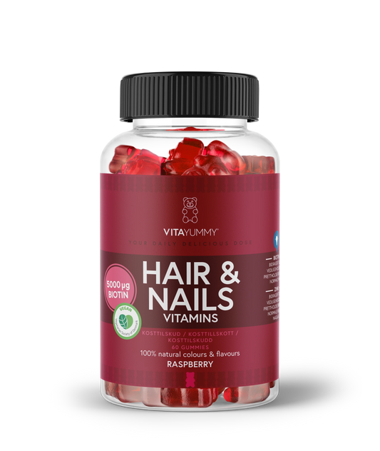 VitaYummy Hair&Nails Gummies aviečių skonio guminukai su biotinu plaukams ir nagams
