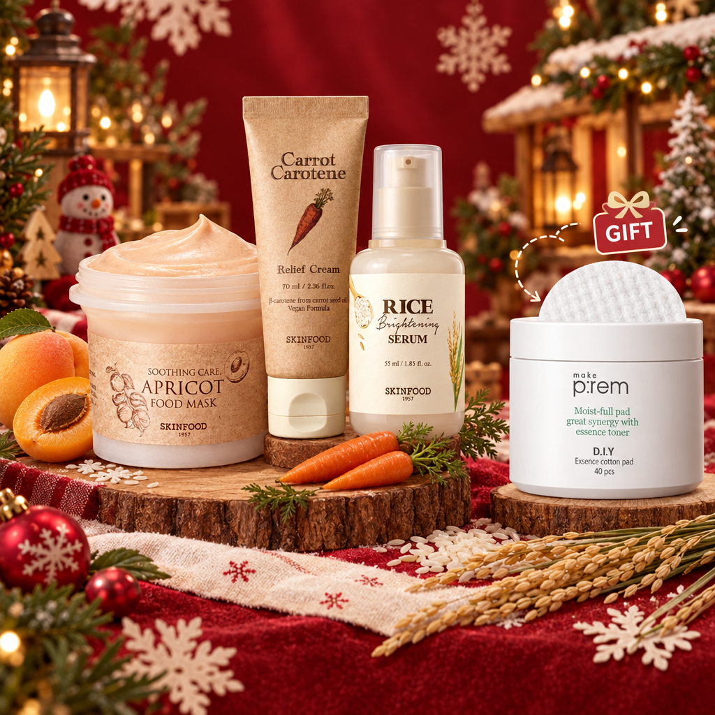 Christmas SKINFOOD harvest skincare set with make p:rem cotton pad gift