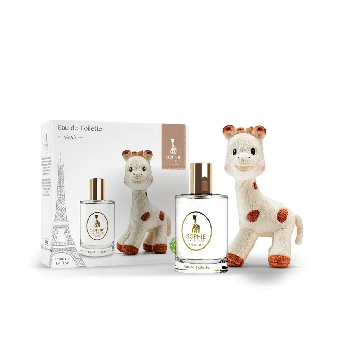 Gift Box Set Sophie la Girafe: Sophie La Girafe, Giraffe, Collectible Plush Toy, 0+ months + Paris, Eau De Toilette, For Boys, 100 ml