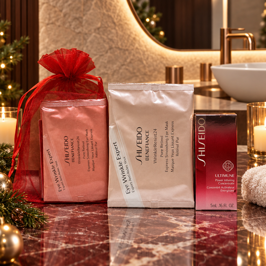 Eye2Eye Set Shiseido: Ultimune Power Infusing, Energising, Serum, For Face, 5 ml + Benefiance WrinkleResist24, Retinol, Smoothing, Under-Eye Mask Patch, 2 pcs