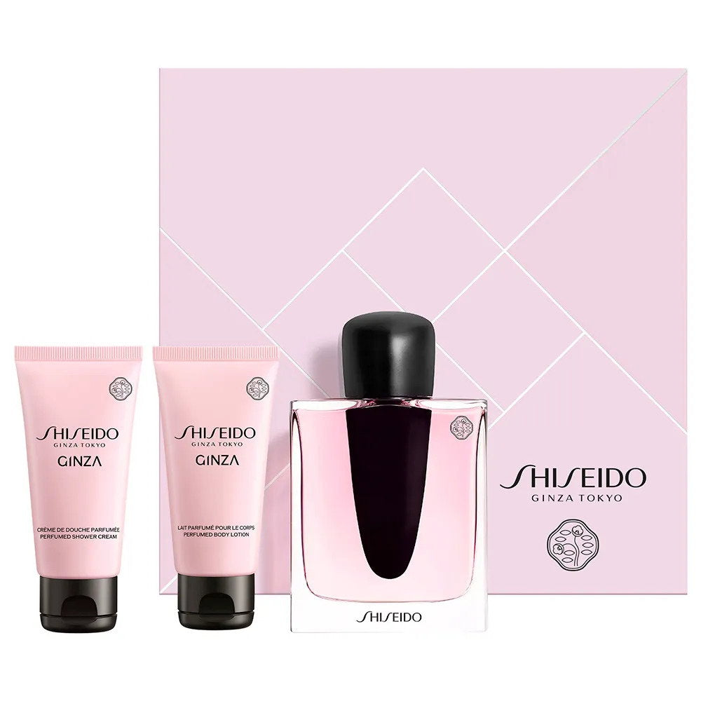 Set Shiseido: Ginza, Eau De Parfum, For Women, 50 ml + Ginza, Moisturizing, Body Lotion, 50 ml + Ginza, Cleansing, Shower Gel, For All Skin Types, 50 ml