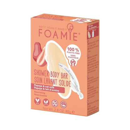 Kietasis kūno prausiklis Foamie 2 in 1 Body Bar Oat to Be Smooth drėkinantis, su papajomis ir avižų pienu